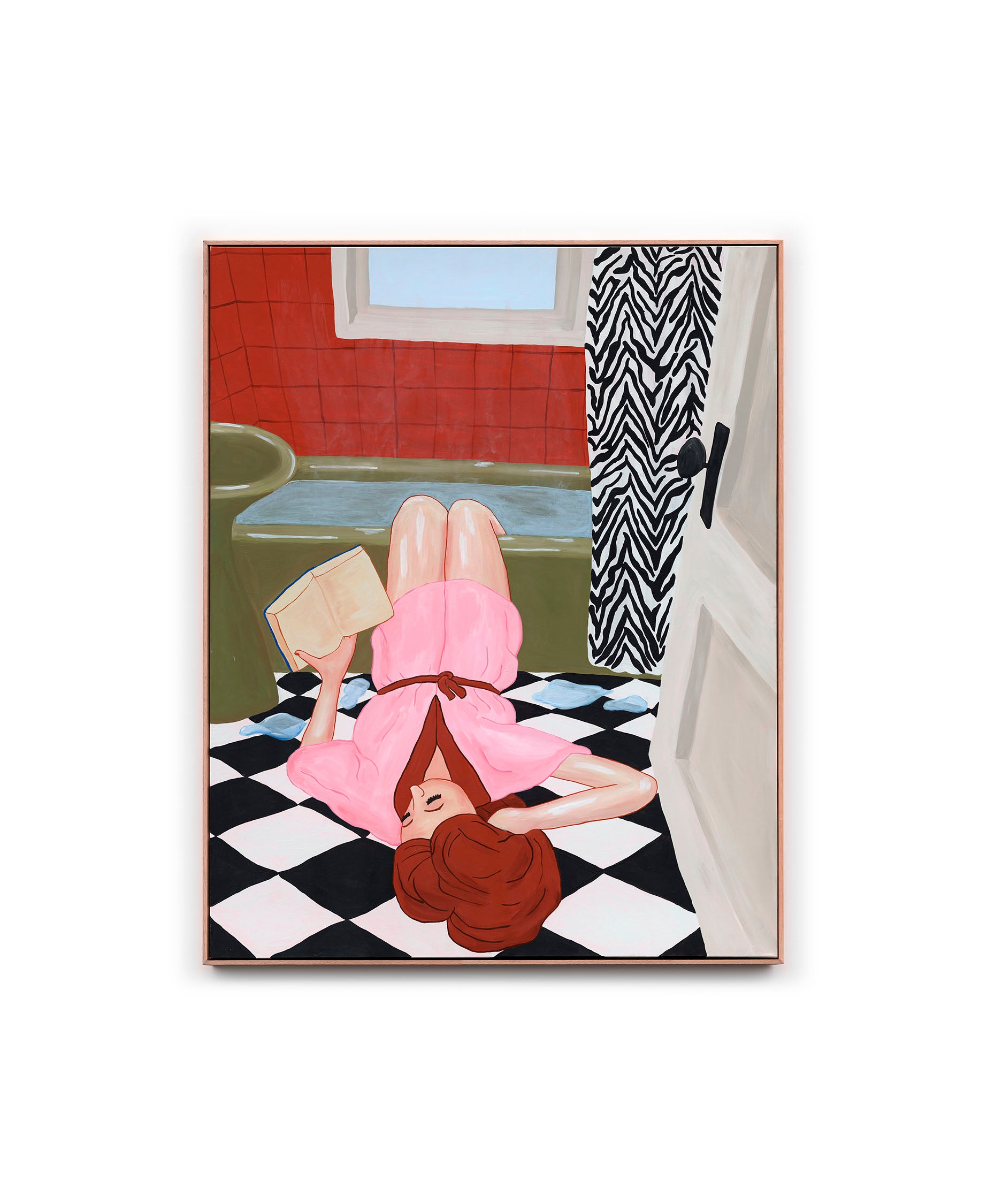 Sunday morning having a read, feet in the tub, 2025